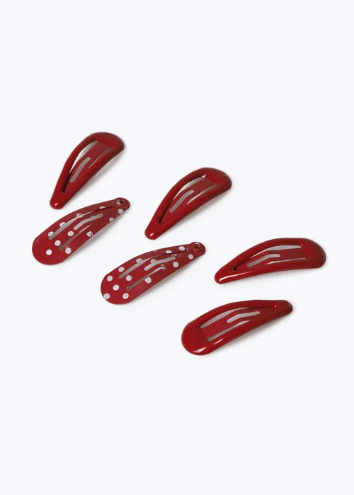 6 Pack Flitzy School Red Polka Dot Hair Clips - One Size Image 2