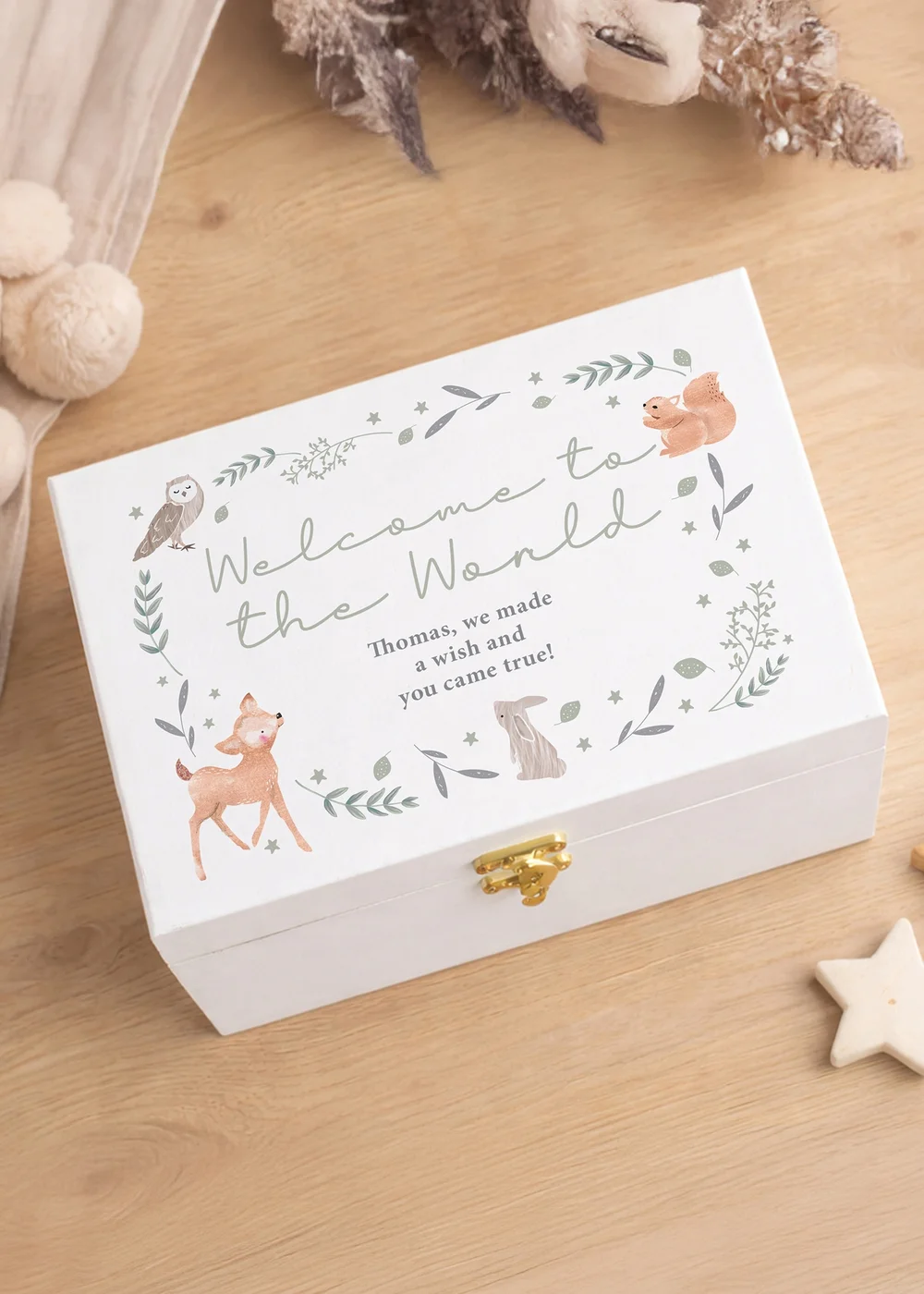 Personalised Memento Company Woodland Animal Wooden Keepsake Box - One Size Image 1
