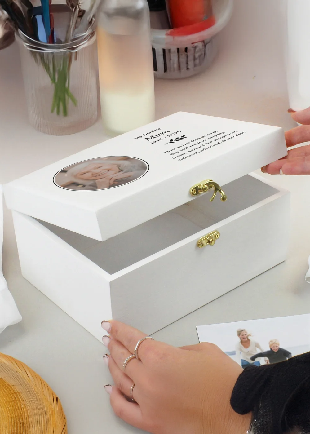 Personalised Memento Company Photo Upload Memorial White Wooden Keepsake Box - One Size Image 3
