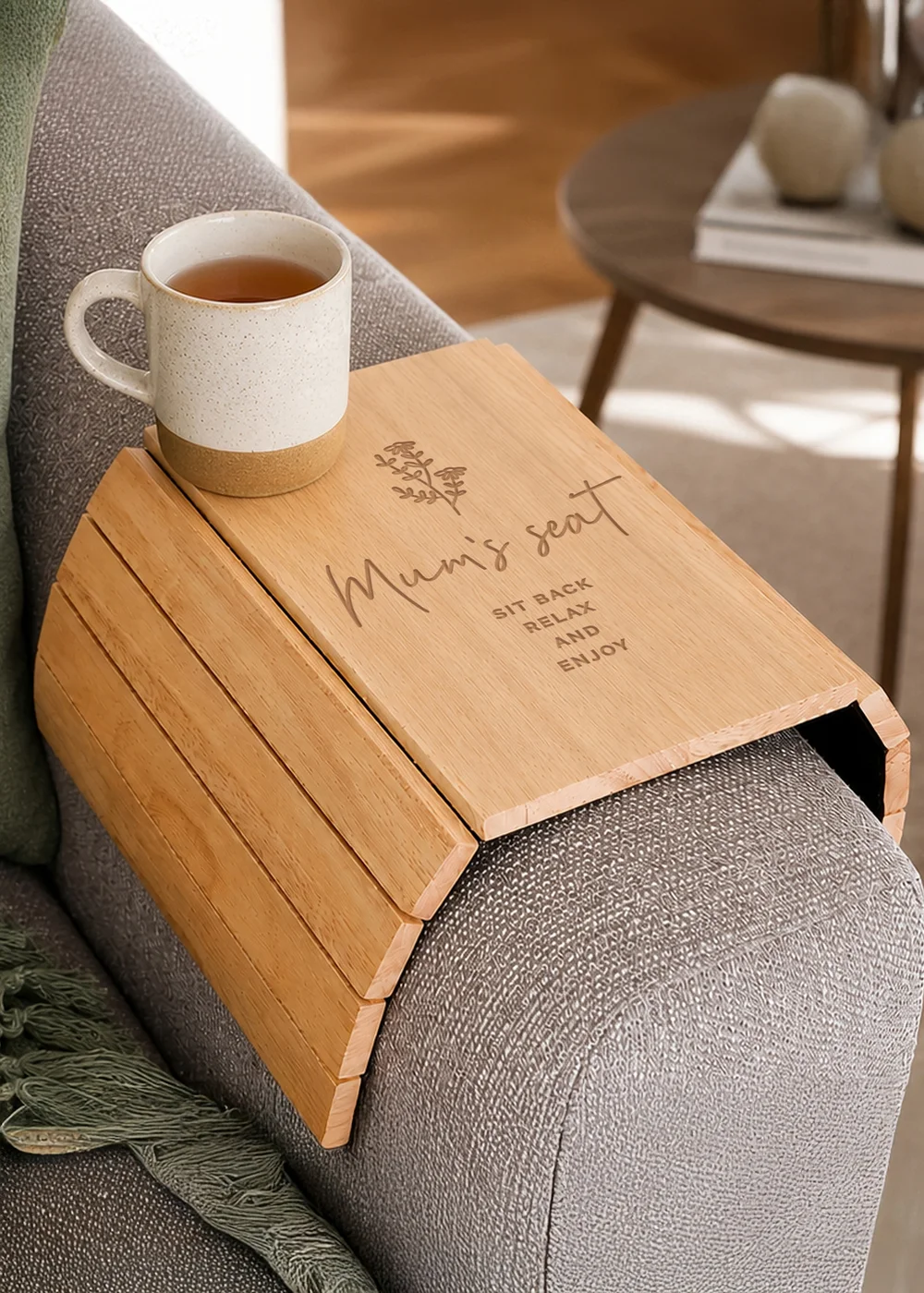 Personalised Memento Company Floral Brown Wooden Sofa Tray - One Size Image 1