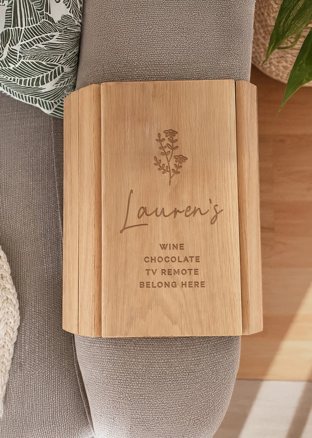 Personalised Memento Company Floral Brown Wooden Sofa Tray - One Size Image 2