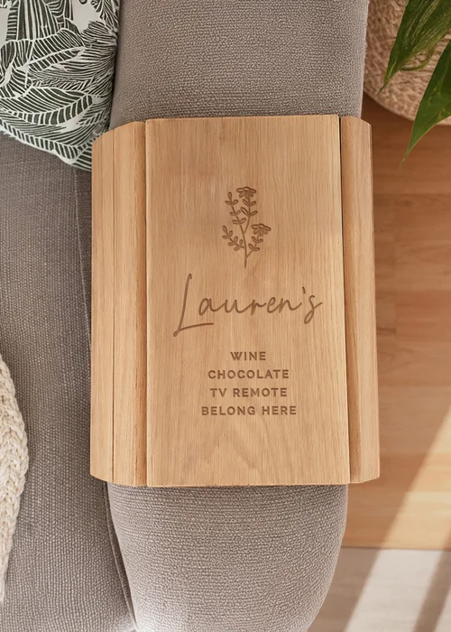 Personalised Memento Company Floral Brown Wooden Sofa Tray - One Size Image 2