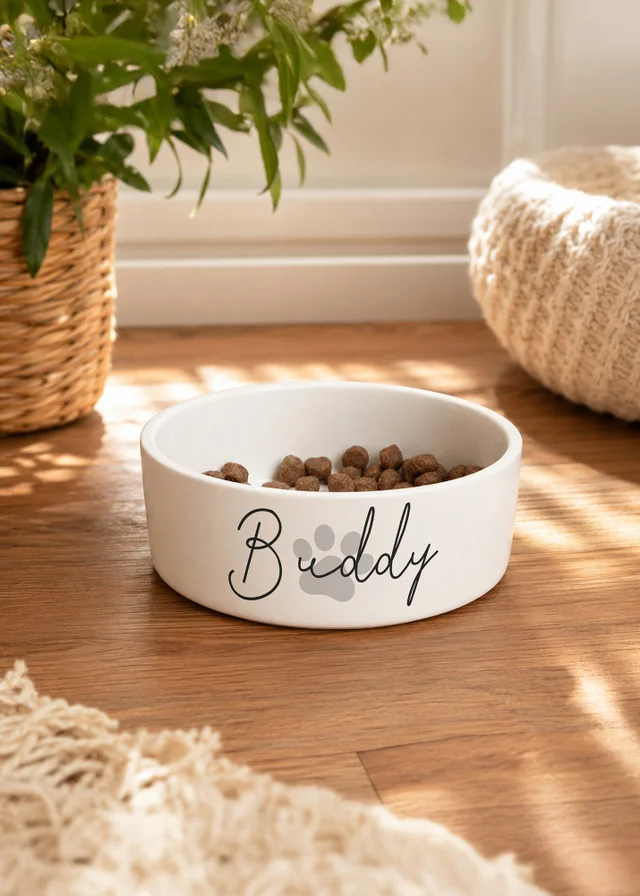 Personalised Memento Company Grey Paw Print Name 15cm Medium Pet Bowl