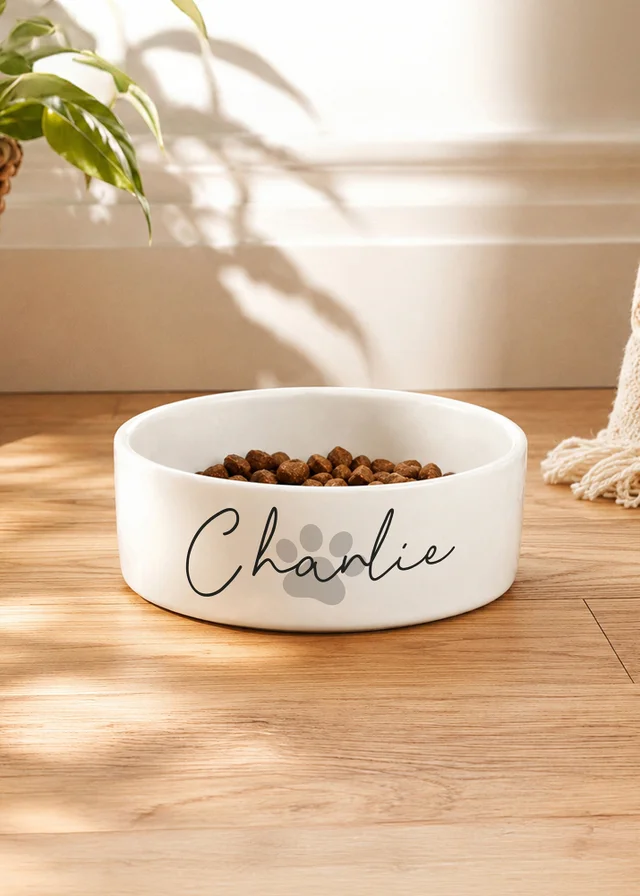 Personalised Memento Company Grey Paw Print Name 15cm Medium Pet Bowl
