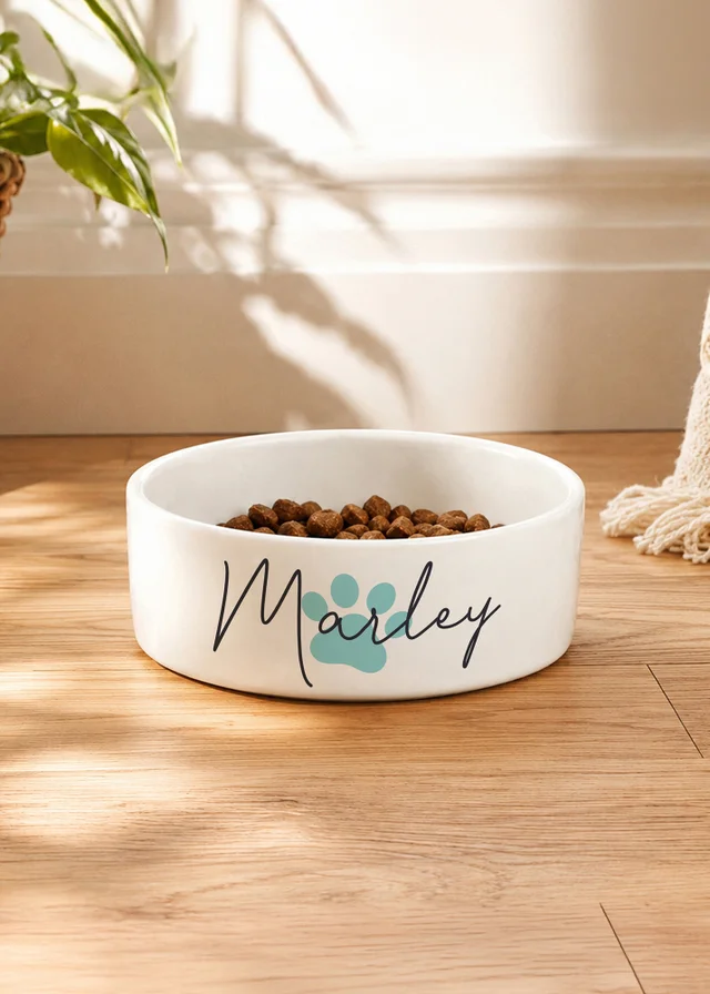 Personalised Memento Company Blue Paw Print Name 15cm Medium Pet Bowl