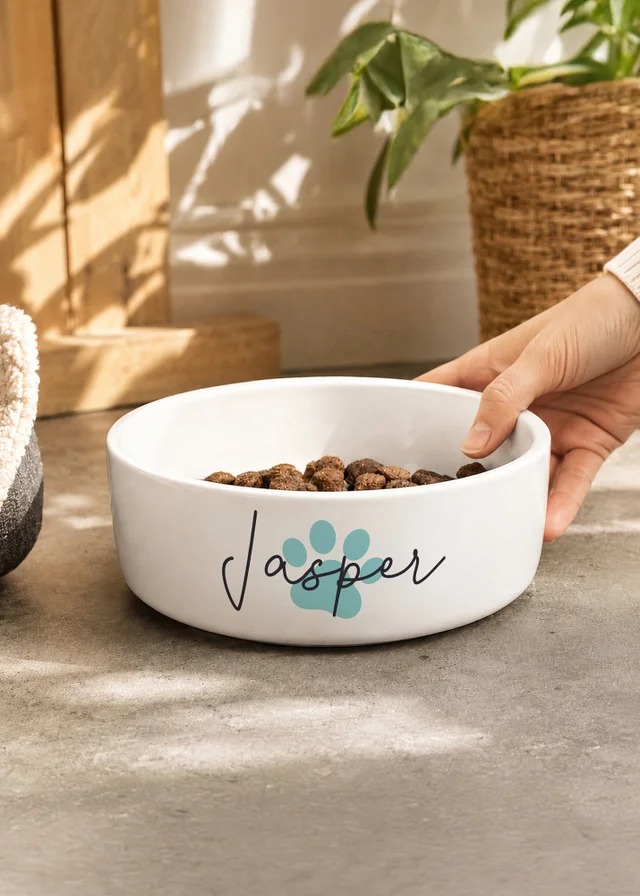Personalised Memento Company Blue Paw Print Name 15cm Medium Pet Bowl