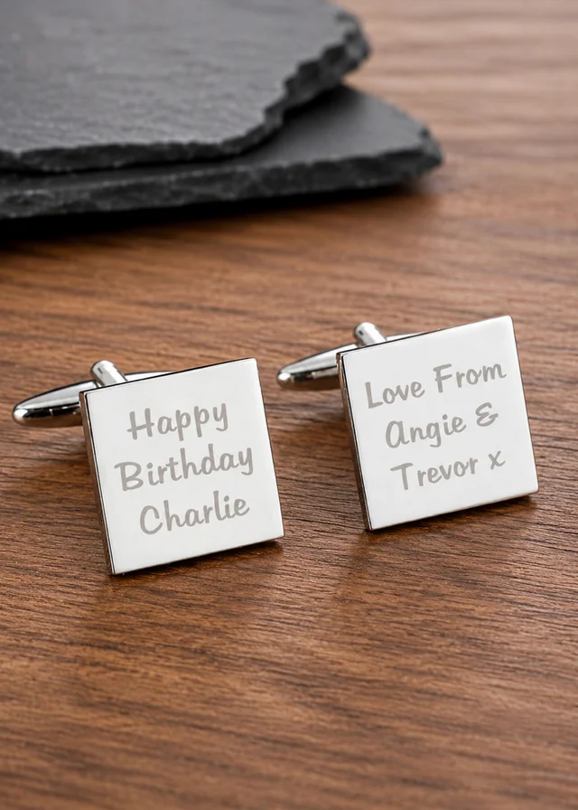 Personalised Memento Company Silver Square Cufflinks - 3 lines