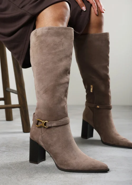 Where's That From Winona Taupe Knot Trim Detail Knee High Boots - 5 Image 5