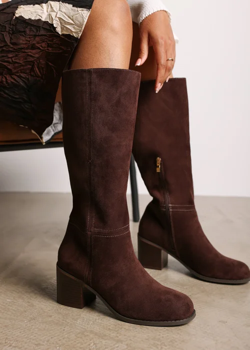 Where's That From Colette Wide Fit Dark Brown Knee High Block Heel Boot - 4 Wide Image 6
