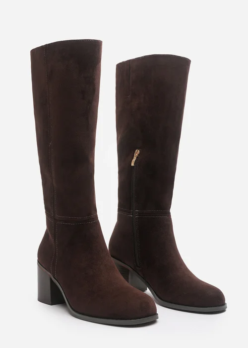 Where's That From Colette Wide Fit Dark Brown Knee High Block Heel Boot - 4 Wide Image 3