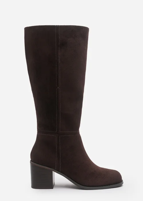 Where's That From Colette Wide Fit Dark Brown Knee High Block Heel Boot - 4 Wide Image 1