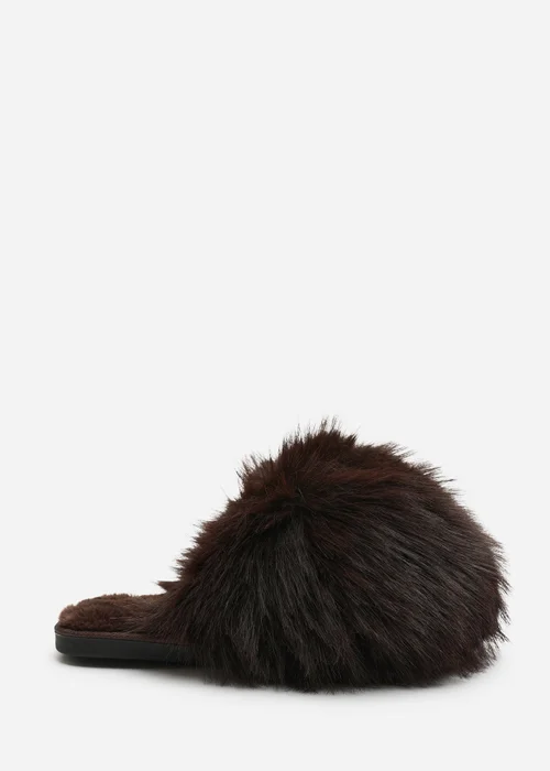 Where's That From Keira Dark Brown Extreme Fluffy Oversized Faux Fur Slippers - 5 Image 1