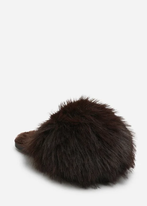 Where's That From Keira Dark Brown Extreme Fluffy Oversized Faux Fur Slippers - 5 Image 2