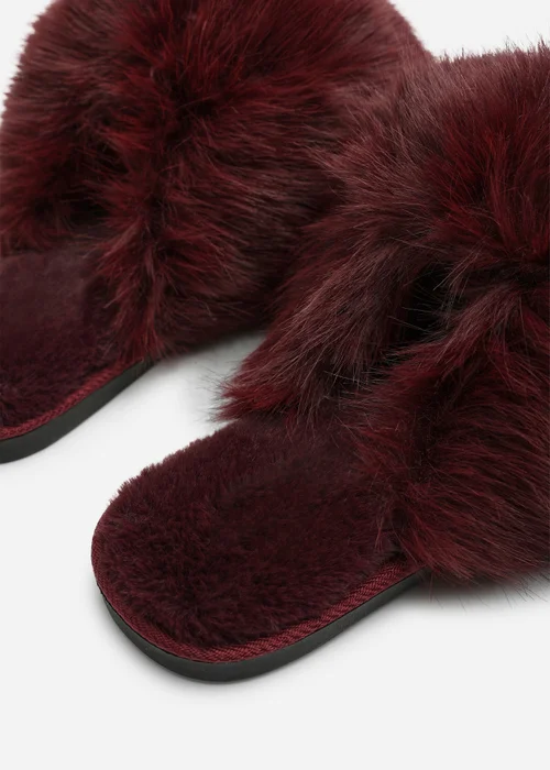 Where's That From Keira Burgundy Extreme Fluffy Oversized Faux Fur Slippers - 6 Image 4