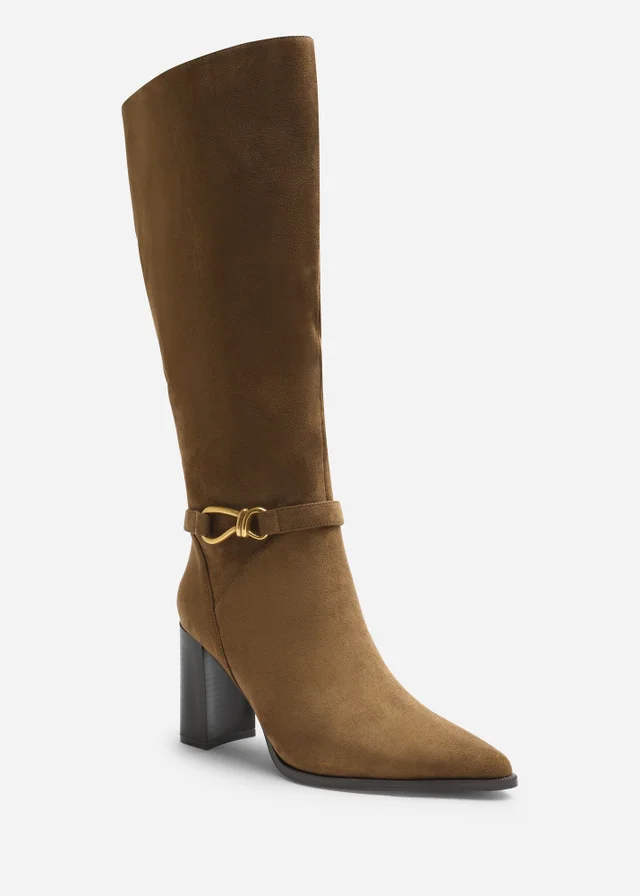 Where's That From Winona Khaki Wide Fit Knot Trim Detail Knee High Boots