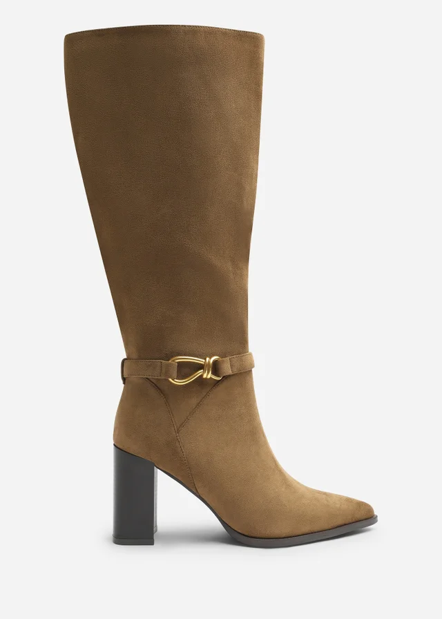 Where's That From Winona Khaki Wide Fit Knot Trim Detail Knee High Boots