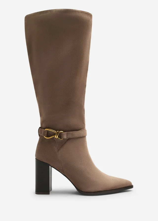 Where's That From Winona Taupe Wide Fit Knot Trim Detail Knee High Boots