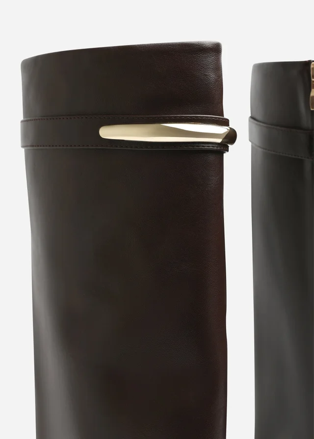 Where's That From Nareva Brown Trim Detail Fold Over Shark Block Heel Pointed Toe Boots
