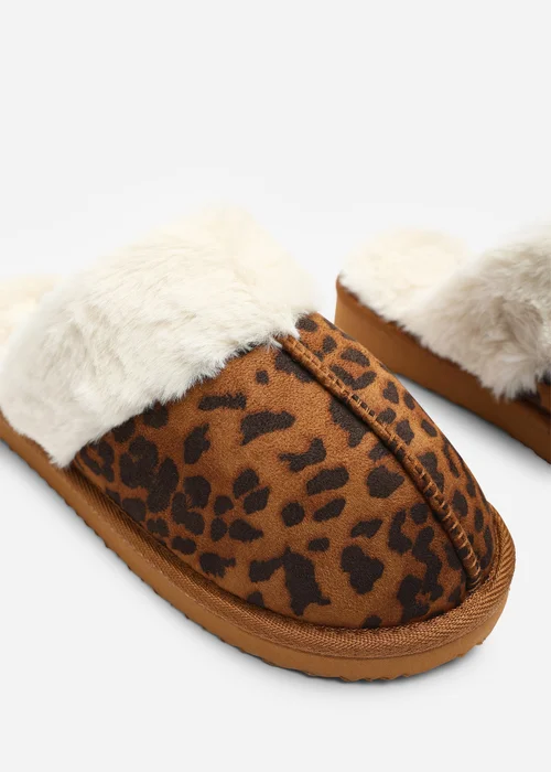 Where's That From Drinae Leopard Fur Trim Mule Slippers - 3 Image 4