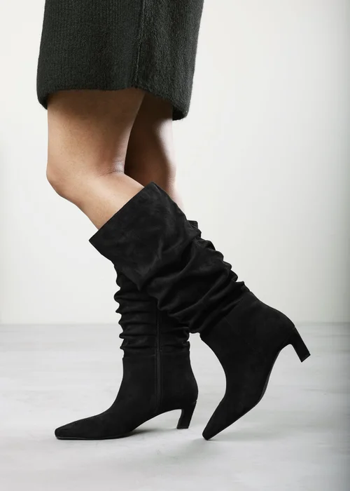 Where's That From Kensley Black Ruched Slouch Knee High Snipped Toe Boot - 6 Image 2