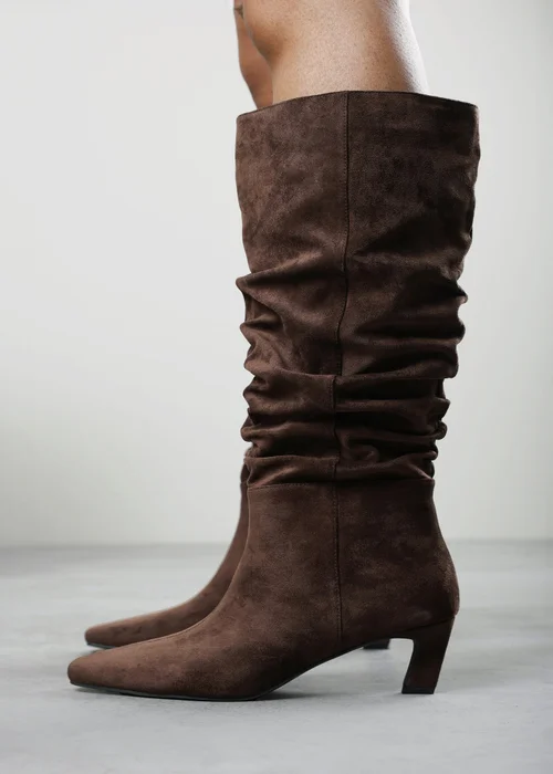 Where's That From Kensley Dark Brown Ruched Slouch Knee High Snipped Toe Boot - 5 Image 5