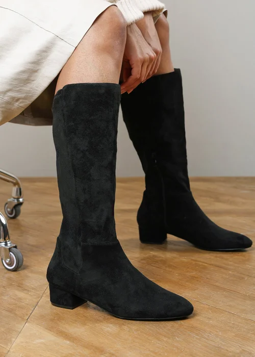 Where's That From Paislee Black Wide Fit Round Toe Block Heel Stretch Boots - 7 Wide Image 2