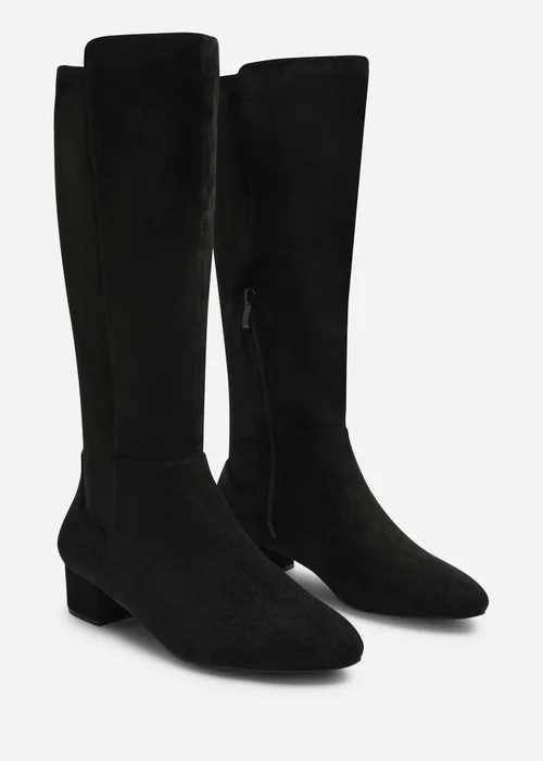 Where's That From Paislee Black Wide Fit Round Toe Block Heel Stretch Boots - 7 Wide Image 3