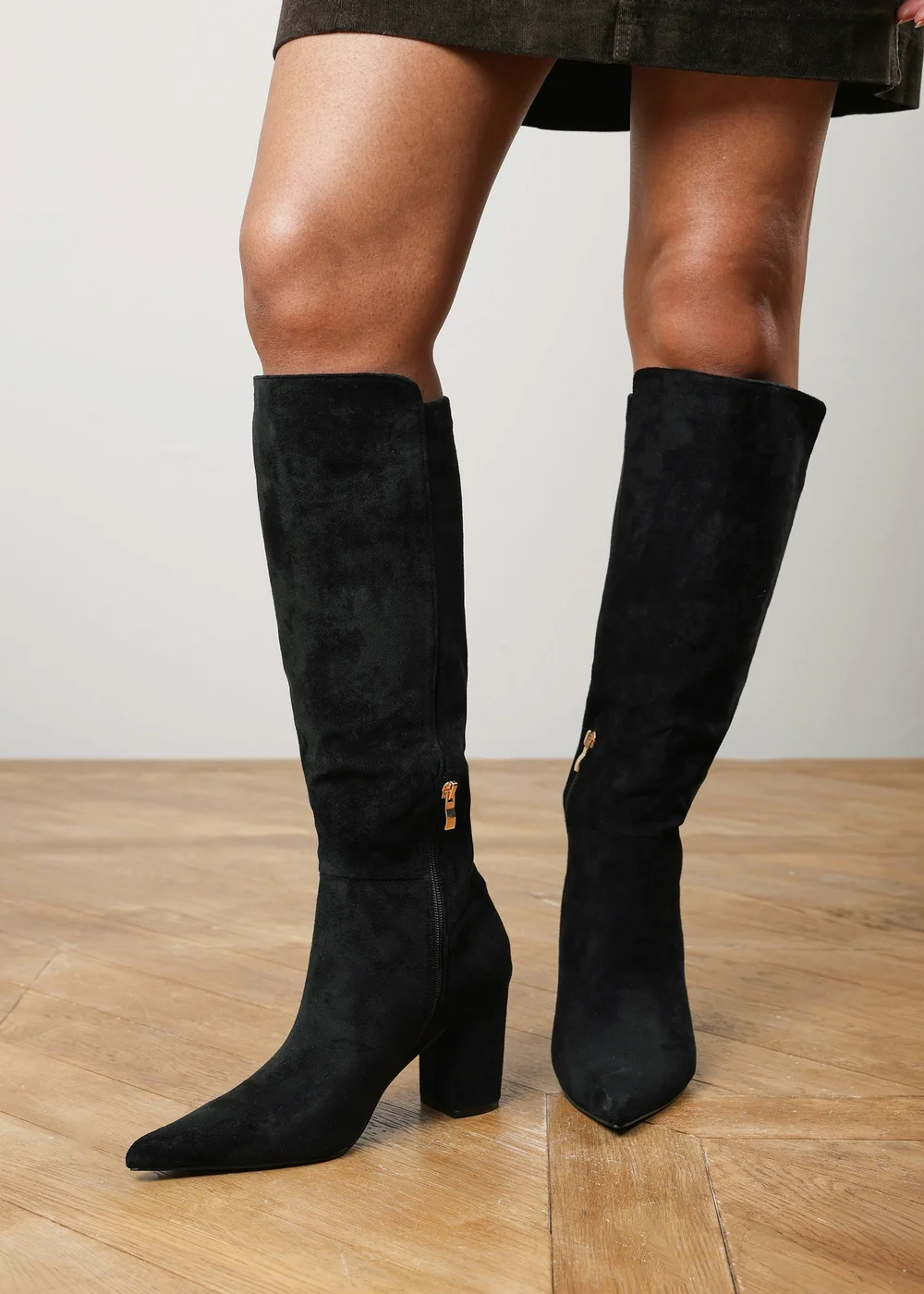 Where's That From Georgina Black Wide Fit Stretch Knee High Pointed Boots - 8 Wide Image 2