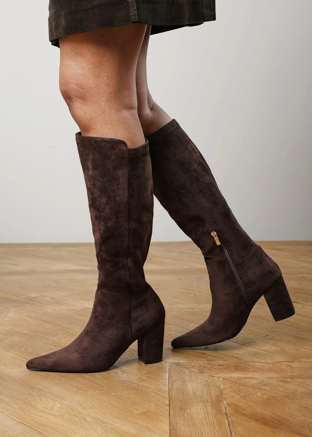 Where's That From Georgina Dark Brown Wide Fit Stretch Knee High Pointed Boots - 4 Wide Image 2
