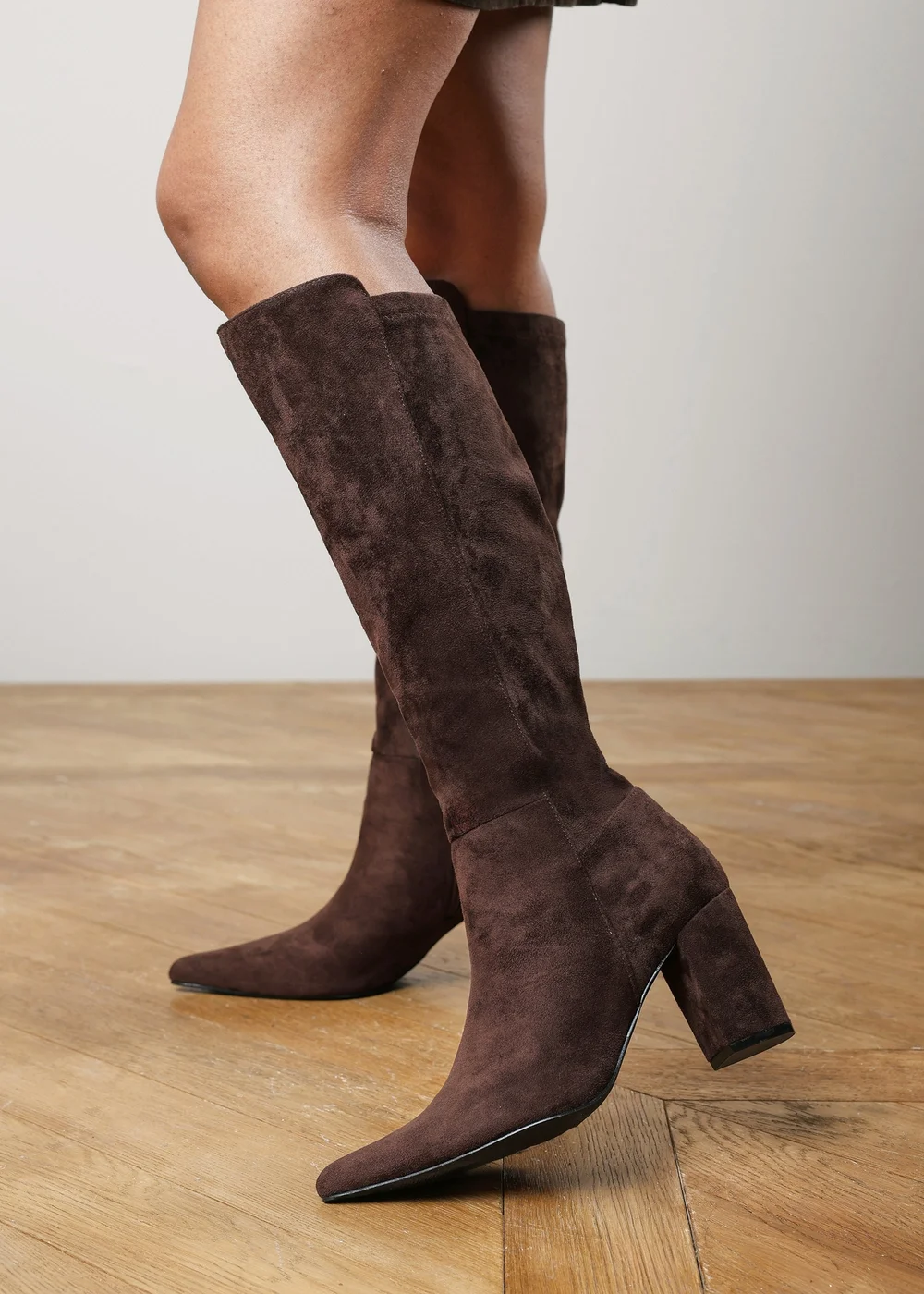 Where's That From Georgina Dark Brown Wide Fit Stretch Knee High Pointed Boots - 4 Wide Image 5