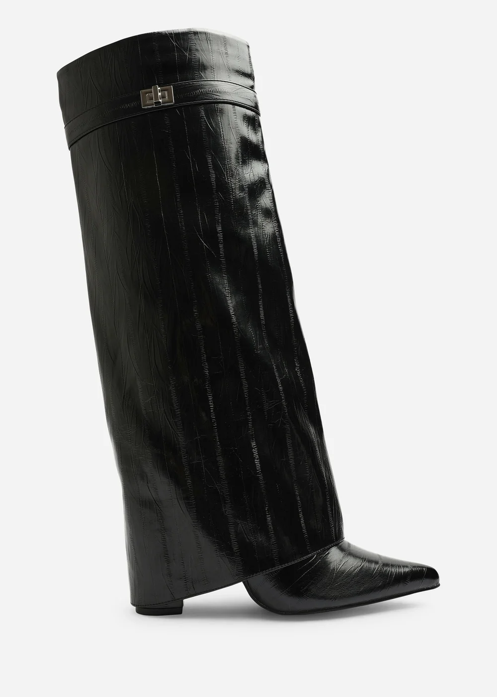 Where's That From Keira Black Eel Fold Over Shark Block Heel Pointed Toe Boots - 6 Image 1