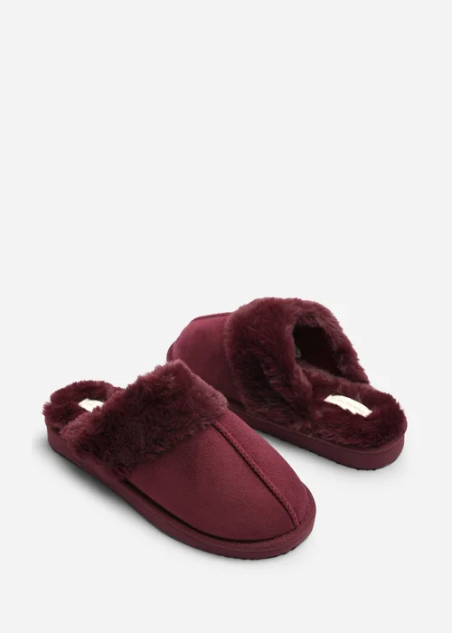 Where's That From Comfort Burgundy Faux Fur Trim Mule Slipper - 5 Image 3