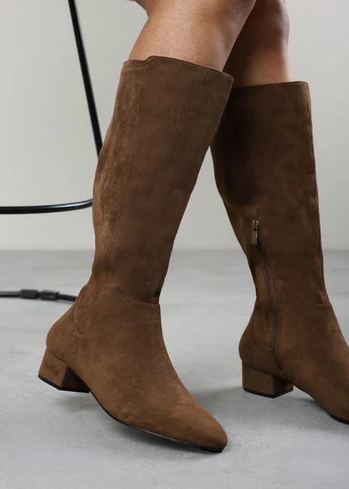 Where's That From Paislee Warm Brown Wide Fit Round Toe Block Heel Stretch Boots - 8 Wide Image 2