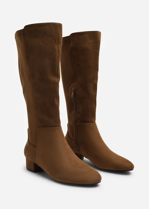 Where's That From Paislee Warm Brown Wide Fit Round Toe Block Heel Stretch Boots - 8 Wide Image 3