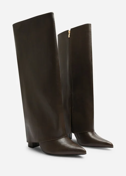 Where's That From Makenzie Brown Fold Down Knee High Heeled Shark Boots - 8 Image 3
