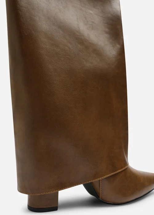 Where's That From Makenzie Tan Fold Down Knee High Heeled Shark Boots - 6 Image 4