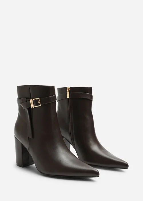 Where's That From Evania Dark Brown Buckle Strap Detail Block Heeled Ankle Boot - 5 Image 3