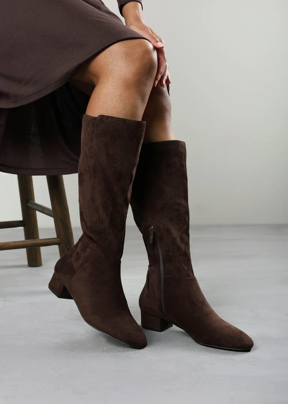 Where's That From Paislee Dark Brown Wide Fit Round Toe Block Heel Stretch Boots - 5 Wide Image 2