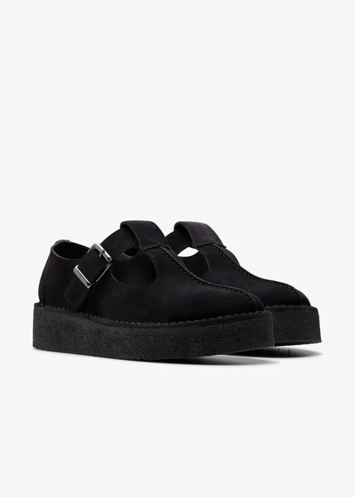 Clarks Originals Womens Black Trek Wedge Tbar Suede Standard - 4.5 Image 4