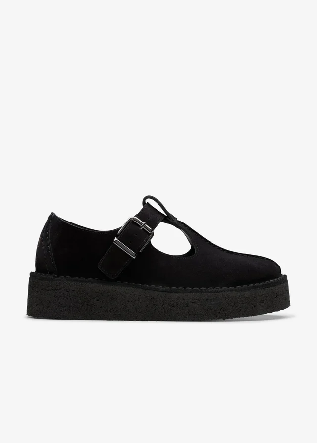 Clarks Originals Womens Black Trek Wedge Tbar Suede Standard