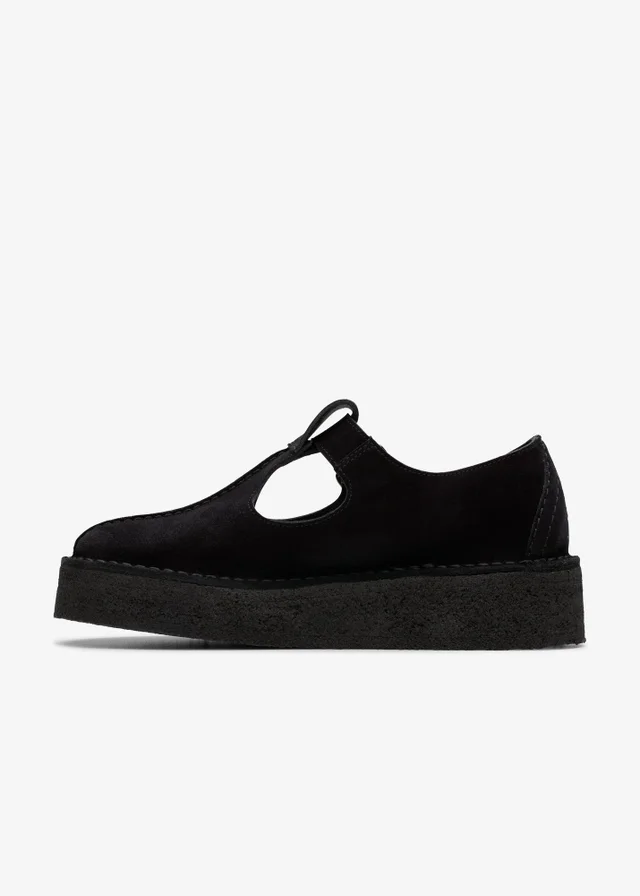 Clarks Originals Womens Black Trek Wedge Tbar Suede Standard