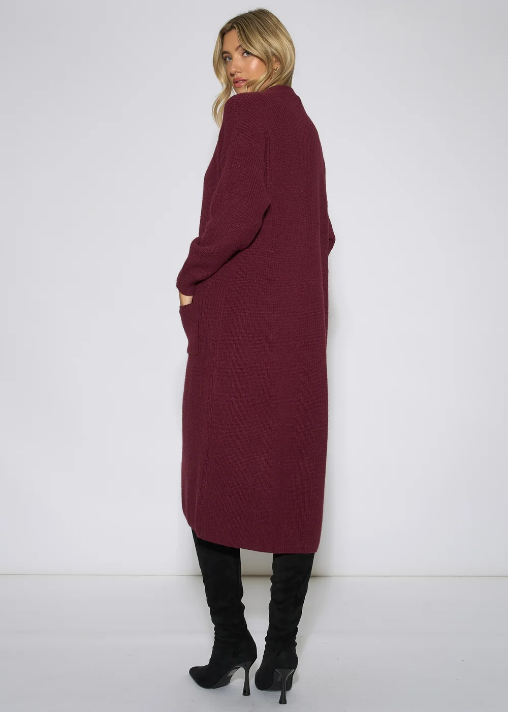 Gini London Mulberry Edge To Edge Longline Knit Cardigan - S/M Image 2