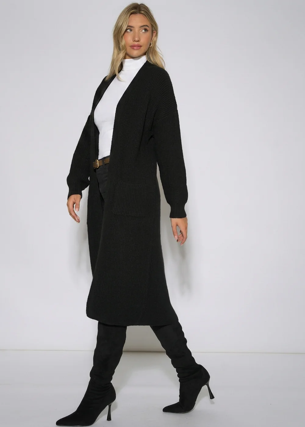 Gini London Black Edge To Edge Longline Knit Cardigan - L/XL Image 4