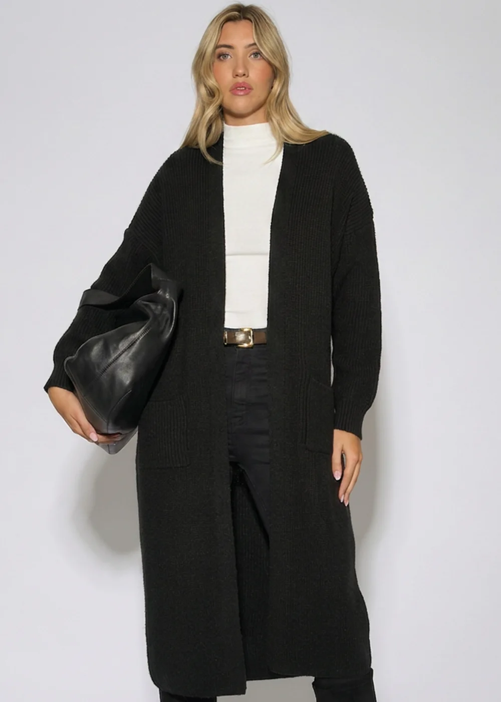 Gini London Black Edge To Edge Longline Knit Cardigan - L/XL Image 3