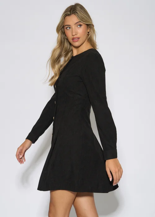 Gini London Black Gold Button Cord Mini Dress - 8 Image 4