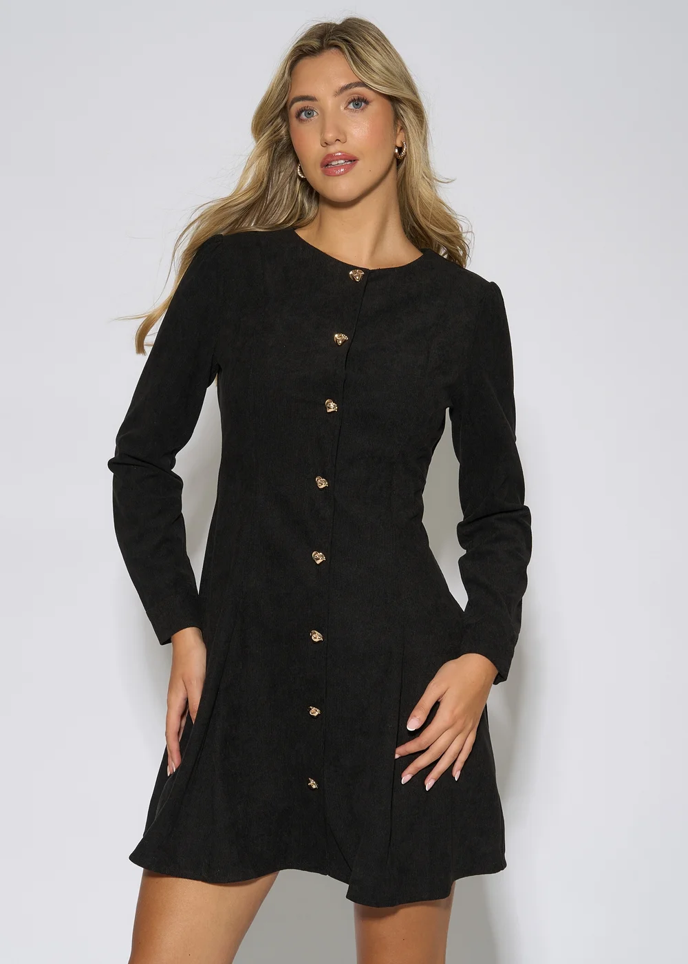 Gini London Black Gold Button Cord Mini Dress - 8 Image 3