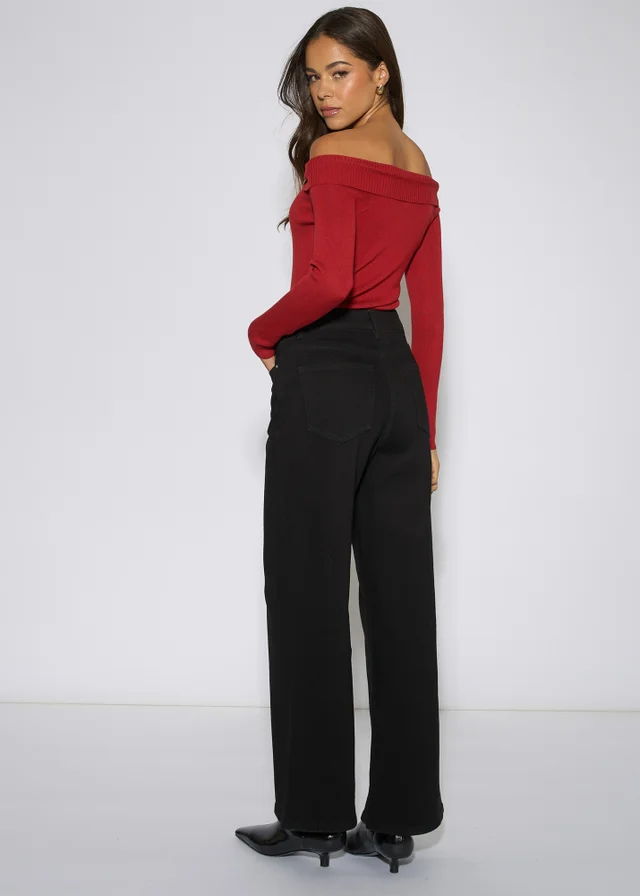 Gini London Black Mid Rise Wide Leg Jeans