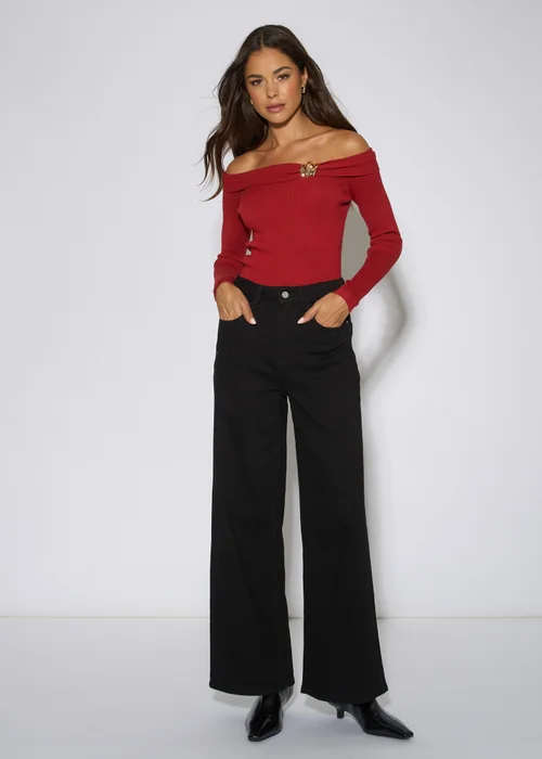 Gini London Black Mid Rise Wide Leg Jeans - 8 Image 1