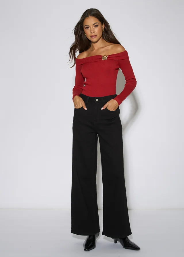 Gini London Black Mid Rise Wide Leg Jeans