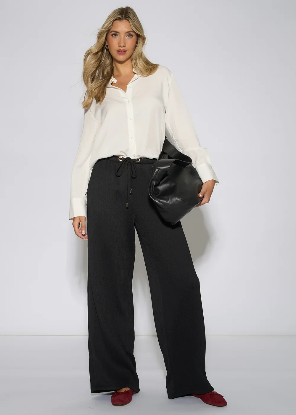 Gini London Black Textured Elasticated Waist Drawstring Trouser - 14 Image 1
